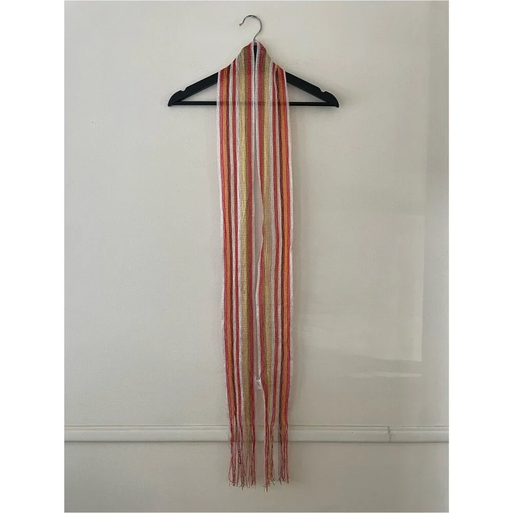 Free People Poetic Stripe Fringe Skinny Scarf OS